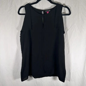 Vince Camuto Blouse Women's Medium Black Sleeveless Round Neck Semi Sheer